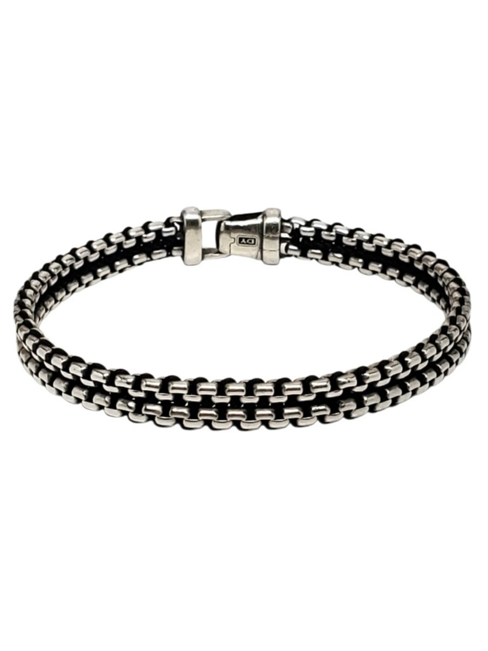 SOLD David Yurman Woven Box Chain bracelet in Sterling Silver and Black Nylon